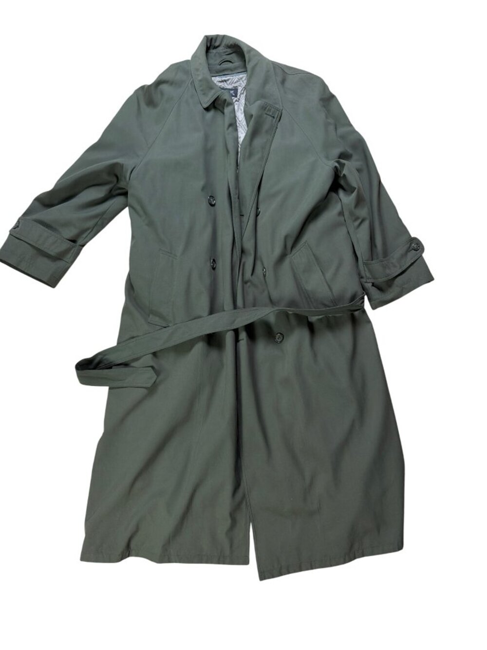 Vintage Newport Harbor Green Double-Breasted Trench Coat With Wool Lining Men's
